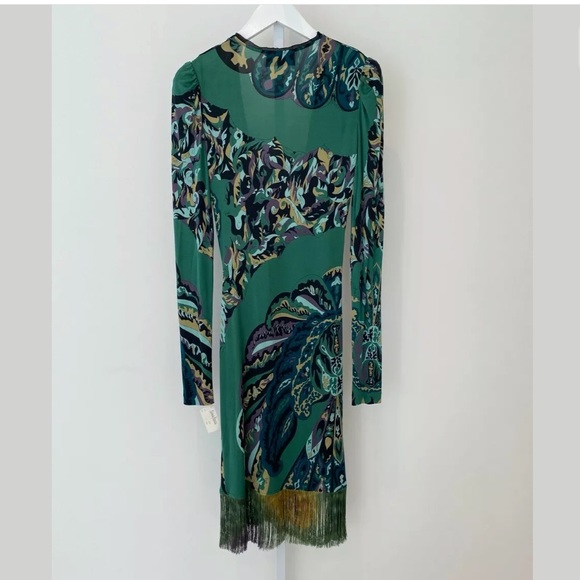 EMILIO PUCCI GREEN PRINTED FRINGE DRESS MODEL 17RG89 IT 46 / US 12 NWTS!